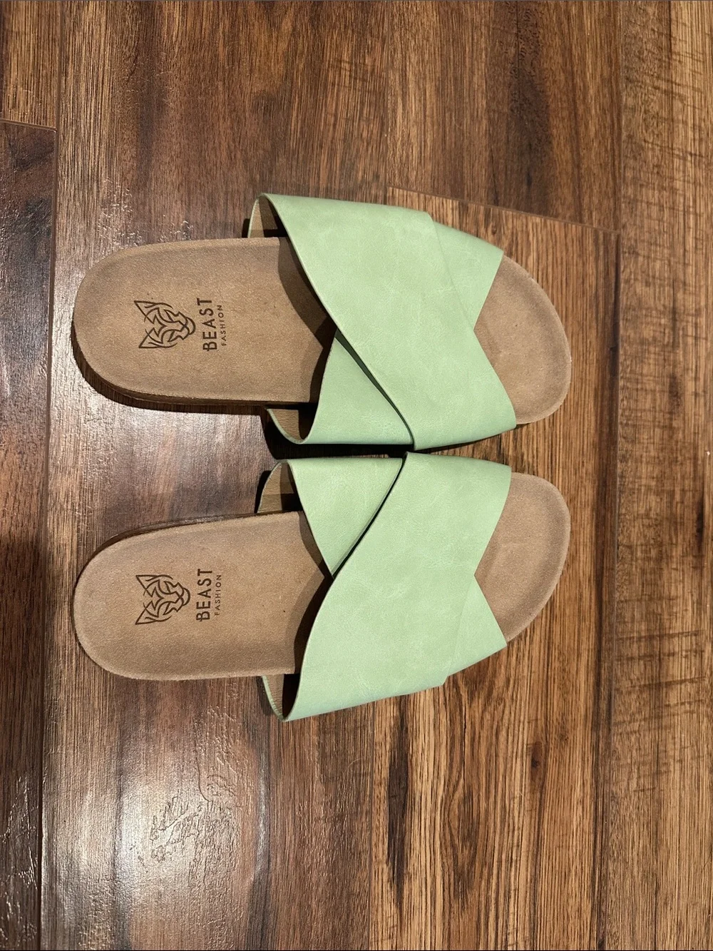 BEAST FASHION Mint Green Crossover Slide Sandals